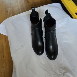 Vepose Black Leather Ankle Wedge Boots With Zipper